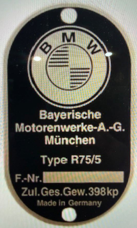 ID Plate Euro version R75/5- BMW Airhead 51 14 1 232 087